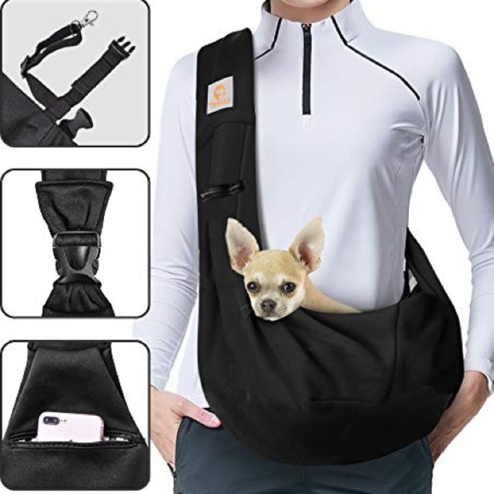 Tomkas Small Dog Sling Puppy Carrier Adjustable/Reversible Strap/Zip Pocket Sz:S